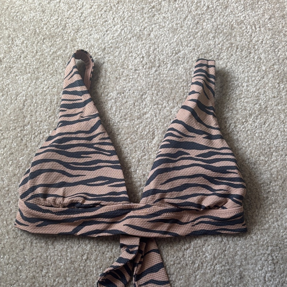 aerie Taupe and Black Zebra-Print Triangle Bikini Top